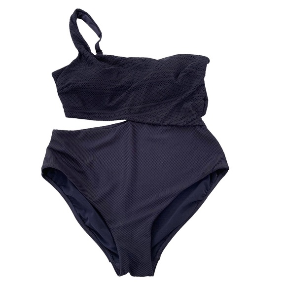 Sea Level One Shoulder Cut Out Lace Bodice One Piece Swimsuit Navy 12 NWT - Picture 5 of 15